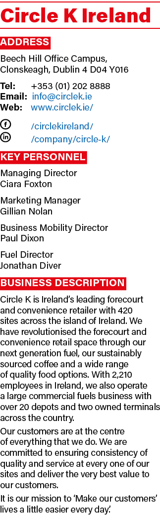 Circle K Ireland Address Beech Hill Office Campus, Clonskeagh, Dublin 4 D04 Y016 Tel: +353 (01) 202 8888 Email: info@...