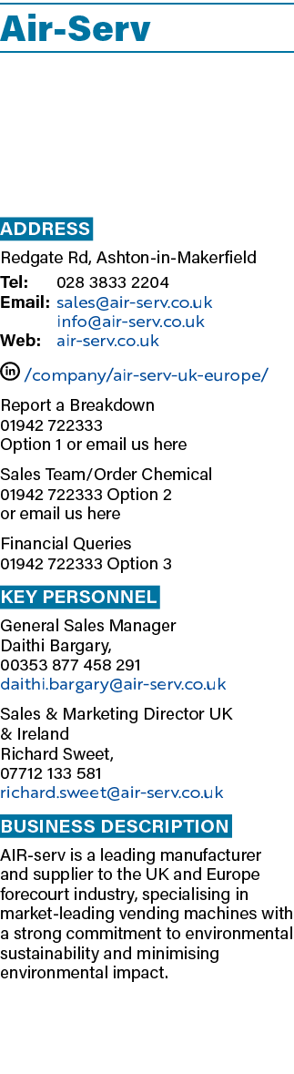 Air Serv Address Redgate Rd, Ashton in Makerfield Tel: 028 3833 2204 Email: sales@air serv.co.uk info@air serv.co.uk ...