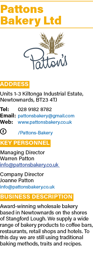 Pattons Bakery Ltd ￼ Address Units 1 3 Kiltonga Industrial Estate, Newtownards, BT23 4TJ Tel: 028 9182 8782 Email: pa...