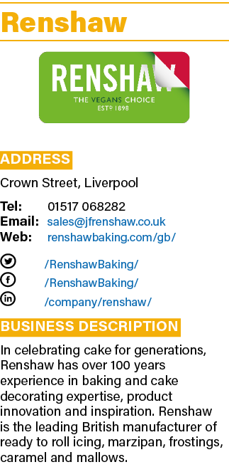 Renshaw ￼ Address Crown Street, Liverpool Tel: 01517 068282 Email: sales@jfrenshaw.co.uk Web: renshawbaking.com/gb/ T...