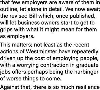 that few employers are aware of them in outline, let alone in detail. We now await the revised Bill which, once publi...