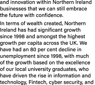 and innovation within Northern Ireland businesses that we can still embrace the future with confidence. In terms of w...