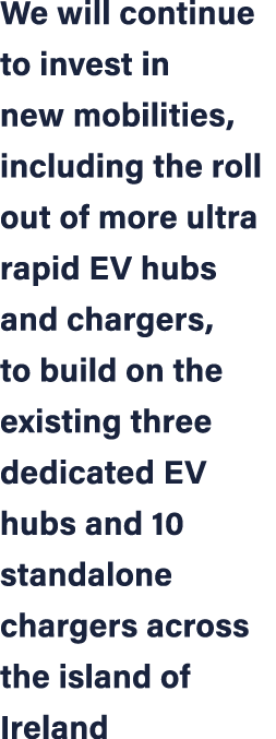We will continue to invest in new mobilities, including the roll out of more ultra rapid EV hubs and chargers, to bui...