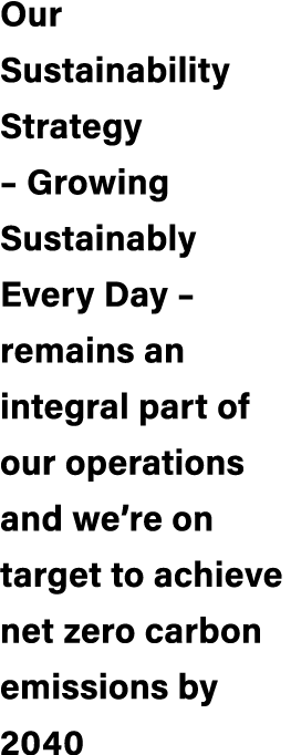 Our Sustainability Strategy – Growing Sustainably Every Day – remains an integral part of our operations and we’re on...