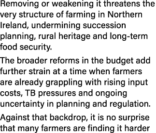 Removing or weakening it threatens the very structure of farming in Northern Ireland, undermining succession planning...