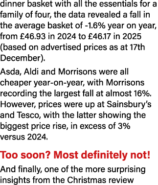 dinner basket with all the essentials for a family of four, the data revealed a fall in the average basket of 1.6% ye...