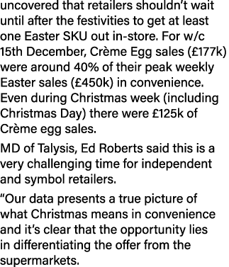 uncovered that retailers shouldn’t wait until after the festivities to get at least one Easter SKU out in store. For ...