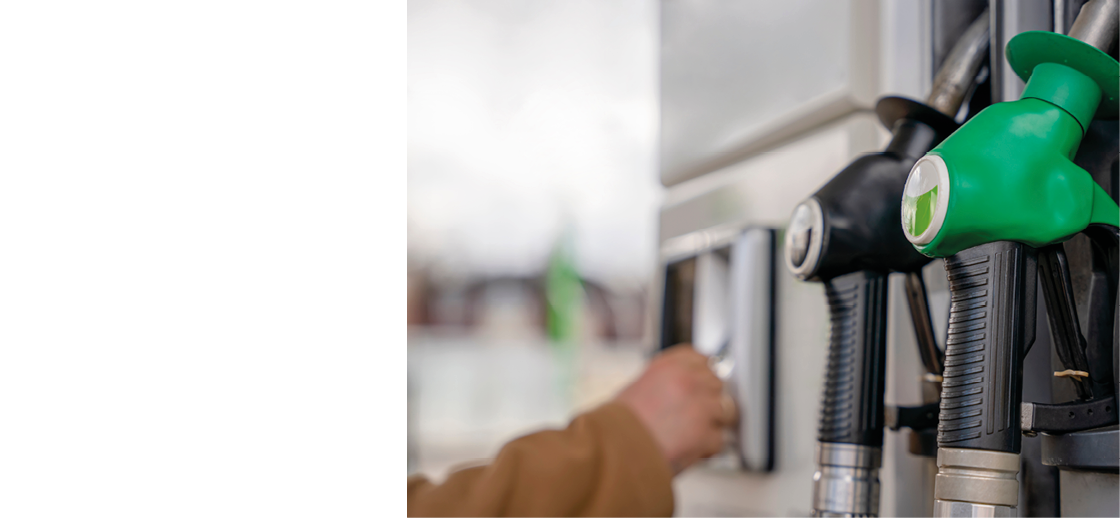 Close up of diesel and petrol fuel pistols at a gas station. The fuel crisis continues and the cost of fuel is going up