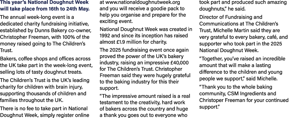 This year’s National Doughnut Week will take place from 16th to 24th May. The annual week long event is a dedicated c...