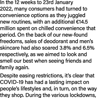 In the 12 weeks to 23rd January 2022, many consumers had turned to convenience options as they juggled new routines, ...