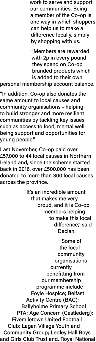 work to serve and support our communities. Being a member of the Co op is one way in which shoppers can help us to ma...