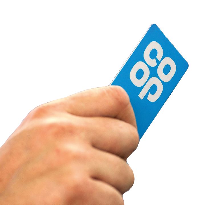 Co Op membership card at Malvern with store manager Matt Baker ( holding cards ).