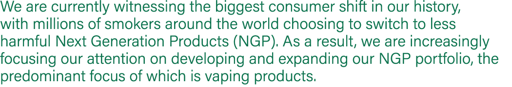 We are currently witnessing the biggest consumer shift in our history, with millions of smokers around the world choo...