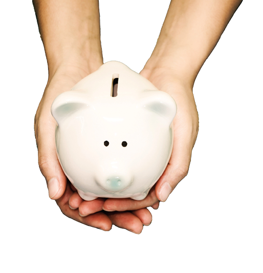 Women hold a pig bank on the vintage blue background, a saving money for future investment concept.
