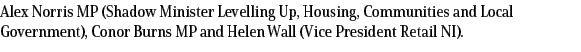 Alex Norris MP (Shadow Minister Levelling Up, Housing, Communities and Local Government), Conor Burns MP and Helen Wa...