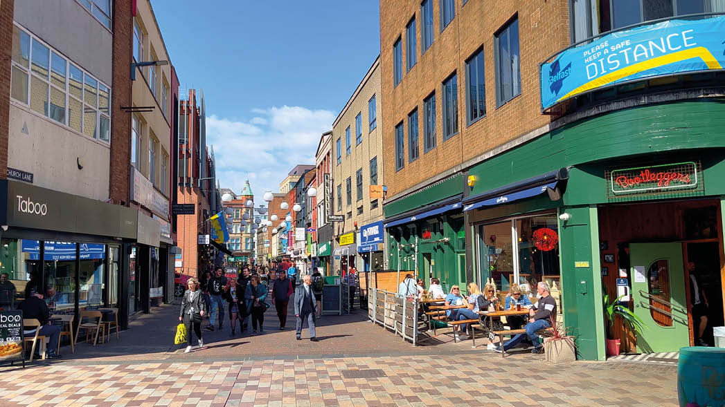 Pedestrian zone in the city center of Belfast - BELFAST, UNITED KINGDOM - APRIL 25, 2022