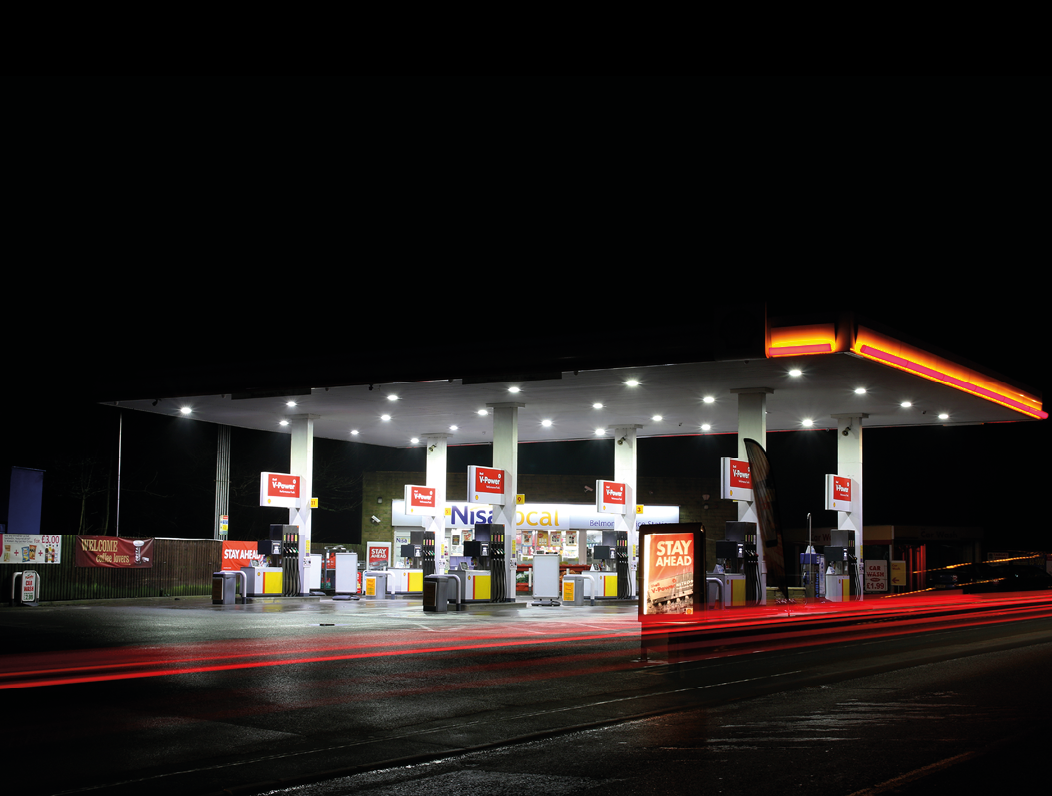 SOWERBY BRIDGE, UK - DECEMBER 14, 2015: Petrol station, early morning. Sowerby Bridge is a market town in the Upper Calder Valley in Calderdale in West Yorkshire, England.