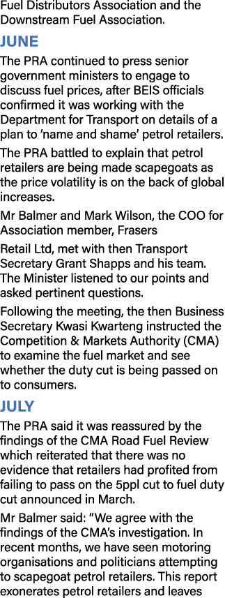 Fuel Distributors Association and the Downstream Fuel Association. June The PRA continued to press senior government ...