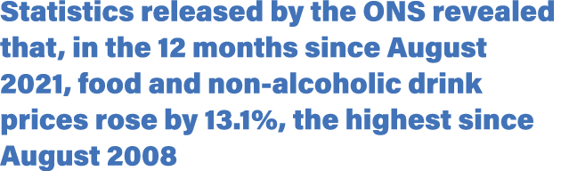 Statistics released by the ONS revealed that, in the 12 months since August 2021, food and non alcoholic drink prices...