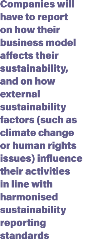 Companies will have to report on how their business model affects their sustainability, and on how external sustainab...