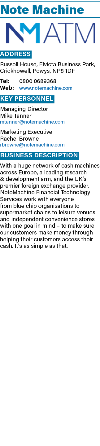 Note Machine ￼ Address Russell House, Elvicta Business Park, Crickhowell, Powys, NP8 1DF Tel: 0800 0689368 Web: www.n...