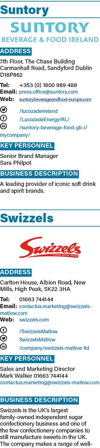 Suntory ￼ Address 7th Floor, The Chase Building Carmanhall Road, Sandyford Dublin D18P862 Tel: +353 (0) 1800 989 488 ...