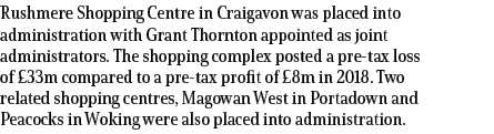 Rushmere Shopping Centre in Craigavon was placed into administration with Grant Thornton appointed as joint administr...