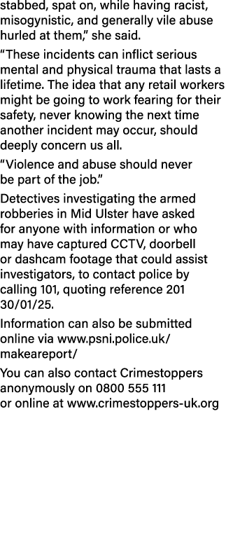 stabbed, spat on, while having racist, misogynistic, and generally vile abuse hurled at them,” she said. “These incid...