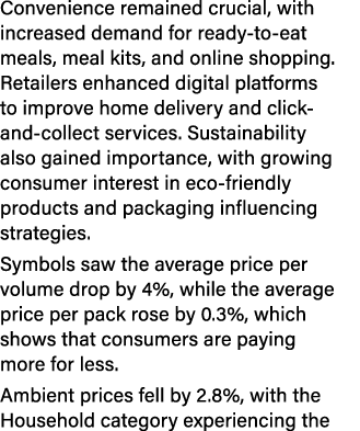 Convenience remained crucial, with increased demand for ready to eat meals, meal kits, and online shopping. Retailers...