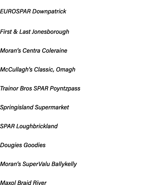 Newcomer of the Year: EUROSPAR Downpatrick Off Licence of the Year: First & Last Jonesborough Forecourt of the Year (...