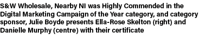 S&W Wholesale, Nearby NI was Highly Commended in the Digital Marketing Campaign of the Year category, and category sp...