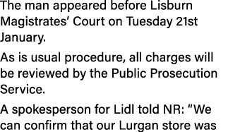 The man appeared before Lisburn Magistrates’ Court on Tuesday 21st January. As is usual procedure, all charges will b...