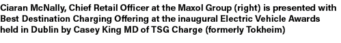 Ciaran McNally, Chief Retail Officer at the Maxol Group (right) is presented with Best Destination Charging Offering ...