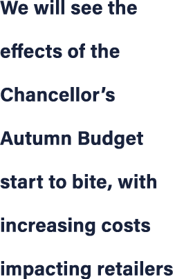 We will see the effects of the Chancellor’s Autumn Budget start to bite, with increasing costs impacting retailers