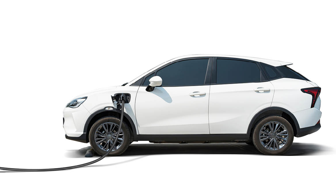 E-mobility, Electric vehicle charging, Electric car charging station on white background