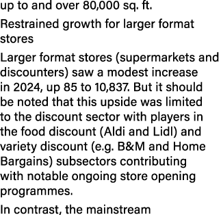 up to and over 80,000 sq. ft. Restrained growth for larger format stores Larger format stores (supermarkets and disco...