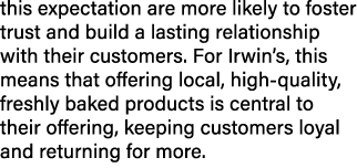 this expectation are more likely to foster trust and build a lasting relationship with their customers. For Irwin’s, ...