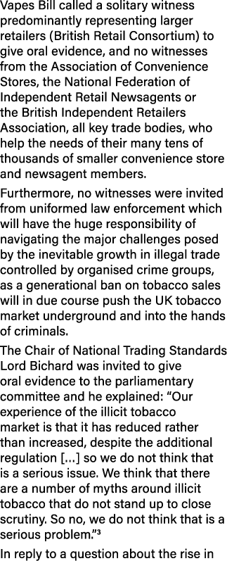 Vapes Bill called a solitary witness predominantly representing larger retailers (British Retail Consortium) to give ...