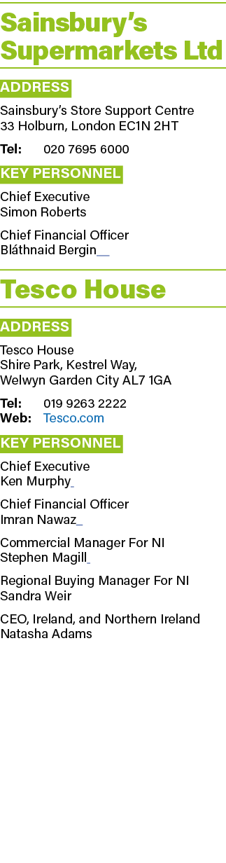 Sainsbury’s Supermarkets Ltd Address Sainsbury’s Store Support Centre 33 Holburn, London Ec1n 2ht Tel: 020 7695 6000 ...
