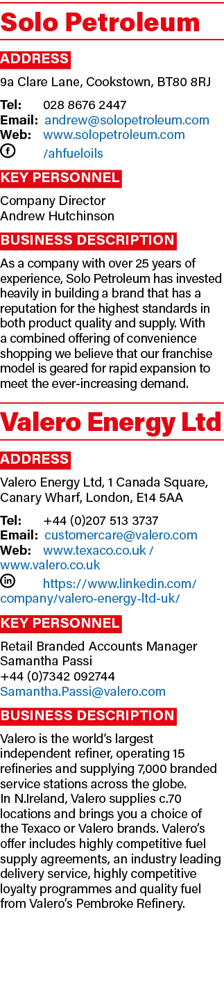 Solo Petroleum Address 9a Clare Lane, Cookstown, BT80 8RJ Tel: 028 8676 2447 Email: andrew@solopetroleum.com Web: www...