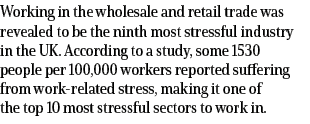 Working in the wholesale and retail trade was revealed to be the ninth most stressful industry in the UK. According t...