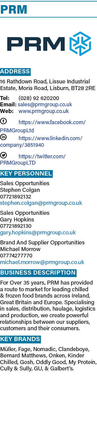 PRM ￼ Address 16 Rathdown Road, Lissue Industrial Estate, Moria Road, Lisburn, BT28 2RE Tel: (028) 92 620200 Email: s...