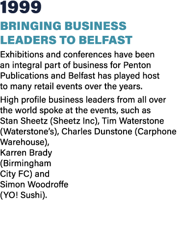 1999 Bringing business leaders to Belfast Exhibitions and conferences have been an integral part of business for Pent...