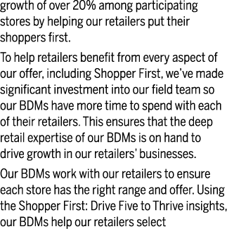 growth of over 20% among participating stores by helping our retailers put their shoppers first  To help retailers be   
