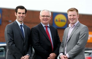 Ryan Kee, director of retail agency at Lambert Smith Hampton, and Gerry Monaghan, manager of Connswater Shopping Centre and Retail Park, join Paul Gibson, sales operations executive for Lidl NI