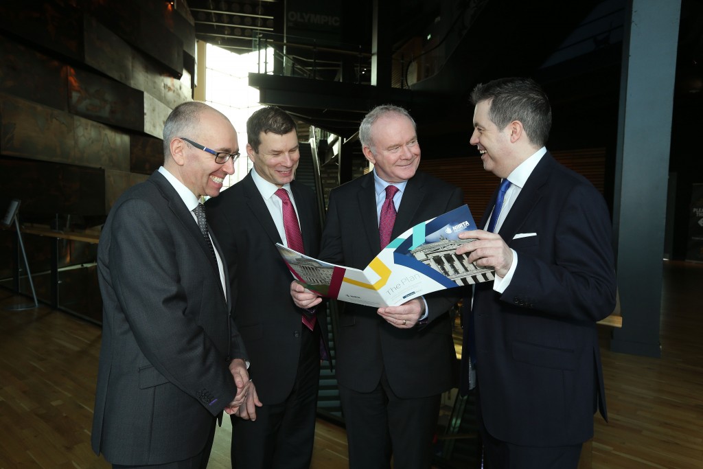 Kevin Kingston, Danske CEO; Nigel Maxwell, NIIRTA Chairman; Deputy First Minister Martin McGuinness; and NIIRTA CEO Glyn Roberts  