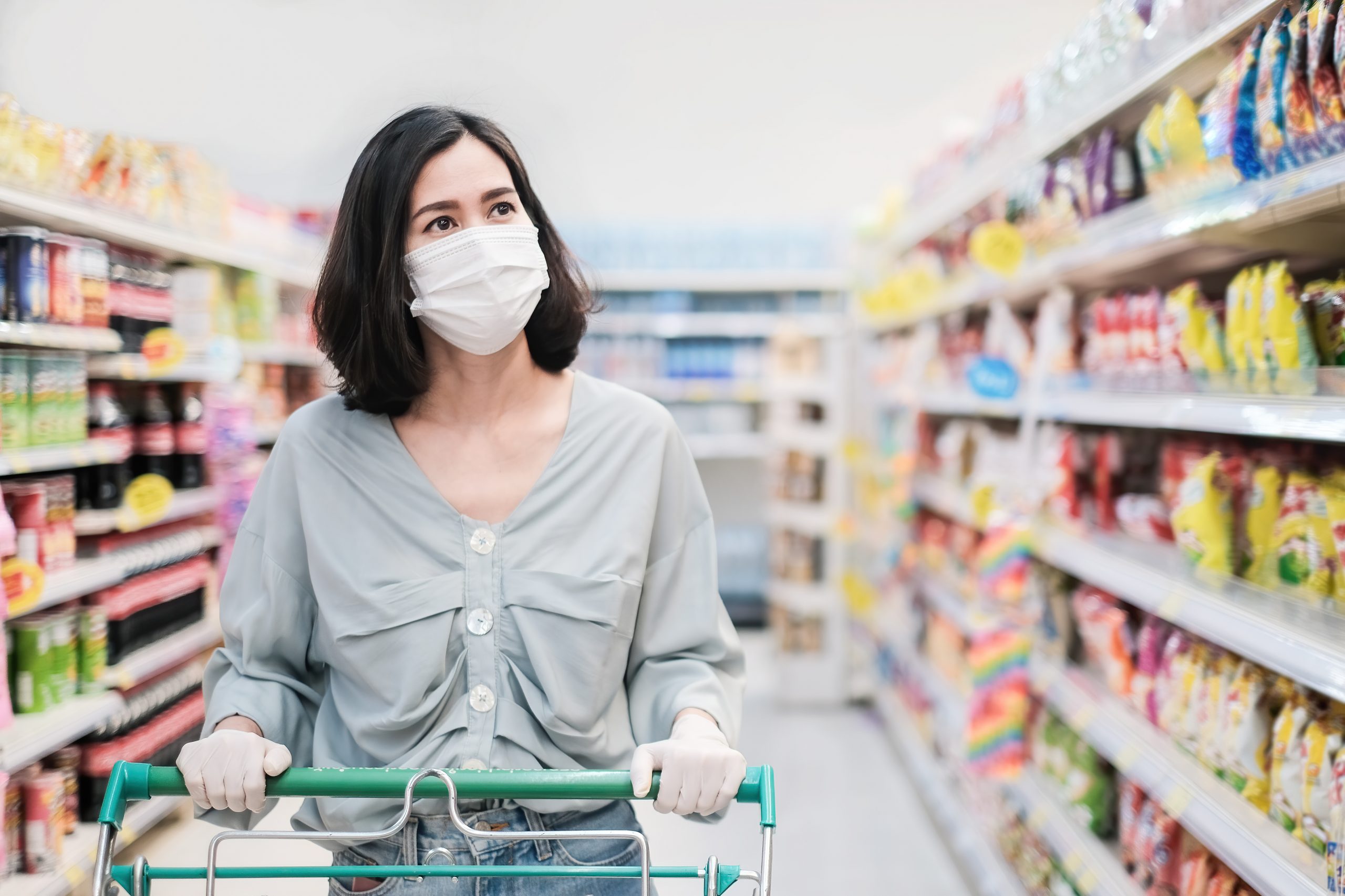 Masked woman supermarket
