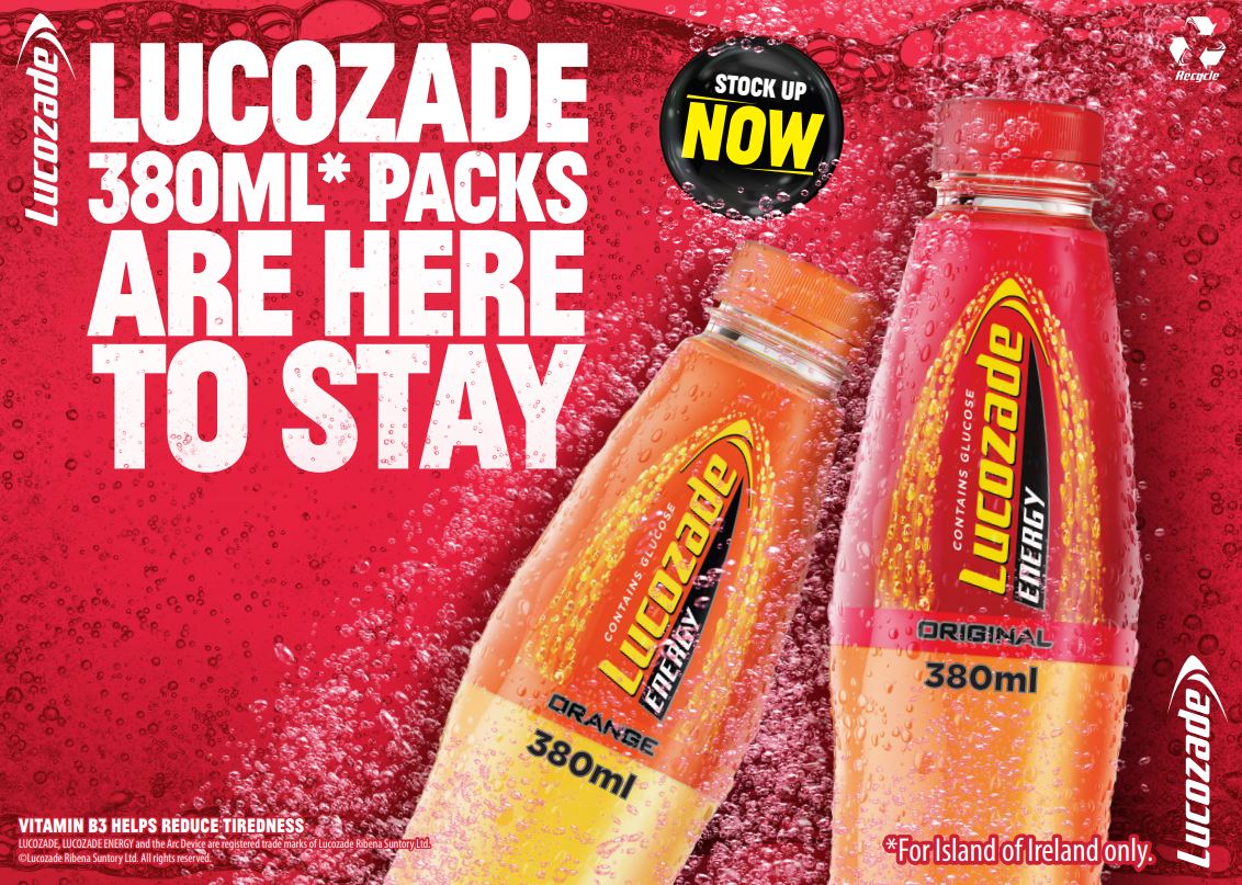 Standard non price-marked Lucozade 380ml packs are here to stay