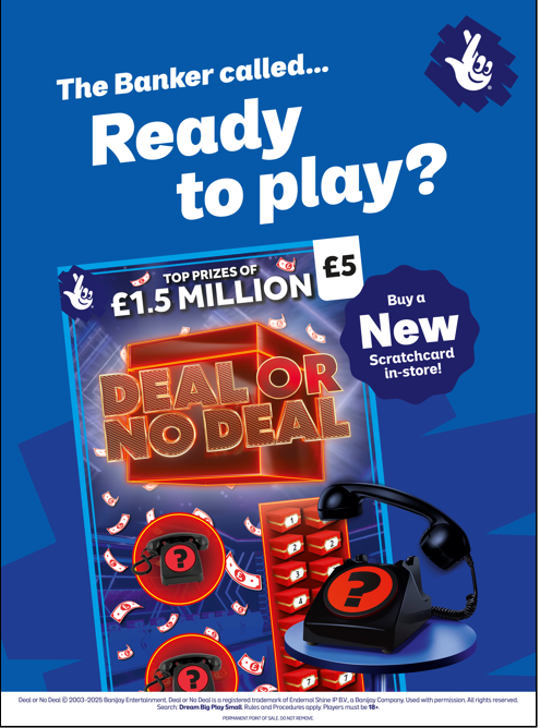 Allwyn launches the £5 Deal or No Deal National Lottery Scratchcard